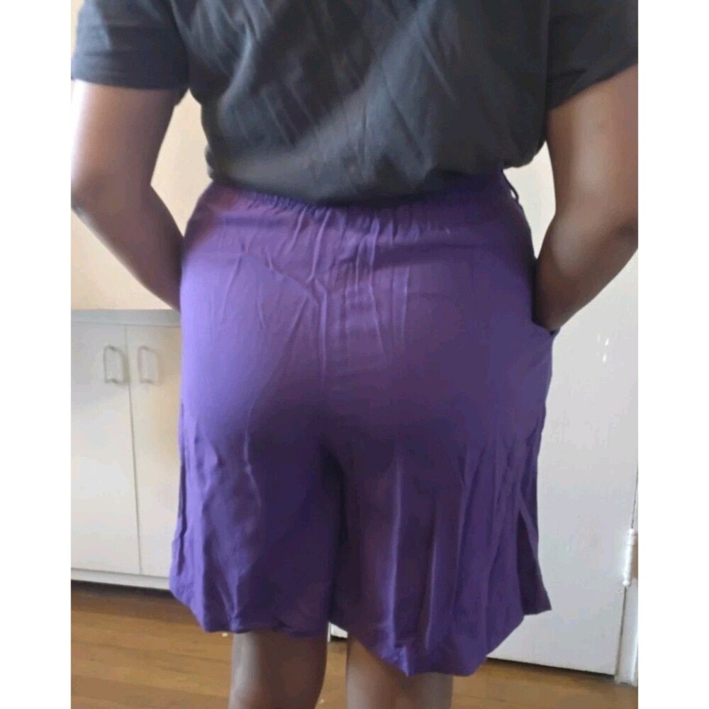 Vintage Retro Womens Purple Pleated Shorts High Waist Casual Bermuda Pocket Sz L - Picture 2 of 7